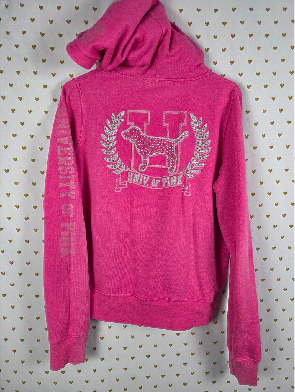 Vintage VS PINK Hoodie L University of Rhinestone Dog Y2K Bling Sequin Jacket
